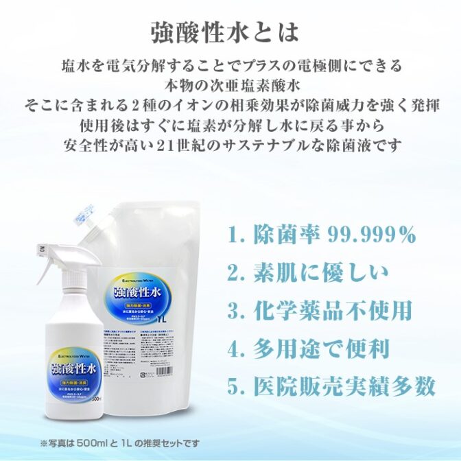 強酸性水 500ml 最強かつ安全の除菌液 アトピー・にきび・花粉対策にも | 殺菌・消毒・消臭の強酸性電解水（次亜塩素酸水）| エースライフ