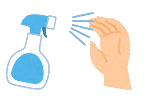 次亜塩素酸水（強酸性電解水）をたっぷり手に吹きかける